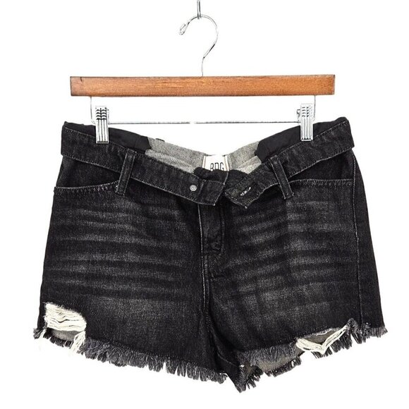 BDG Urban Outfitters Foldover V Front Jean Shorts Sz 29 8 Cut Offs Goth Punk NEW - Picture 3 of 16
